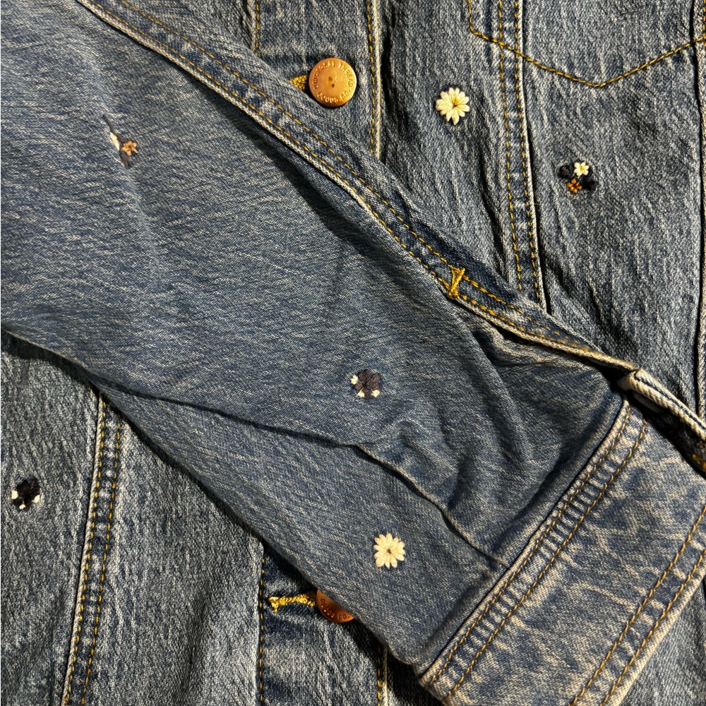 Universal Thread Blue Denim Jacket with Floral Accents - Picture 3 of 5